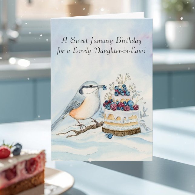 Svärdotter Glad födelsedag i januari nötväcka  Kort (Skapare uppladdad)