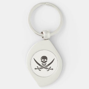 Svardsvärdshuvud av obsidian Piratflagga från Cali Swirl Silverfärgad Nyckelring