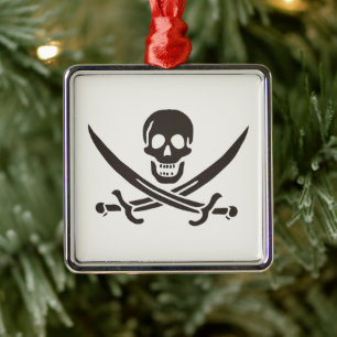 Svardsvärdskalle i obsidian Piratflagga för Calico Julgransprydnad Metall