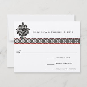 Svaret från Black Damask on White Red Trim Bröllop OSA Kort
