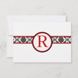 Svaret från Black Damask on White Red Trim Bröllop OSA Kort