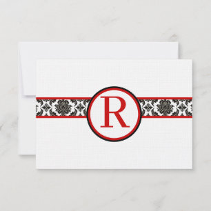 Svaret från Black Damask on White Red Trim Bröllop OSA Kort
