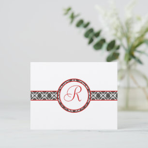 Svaret från Black Damask on White Red Trim Bröllop OSA Kort