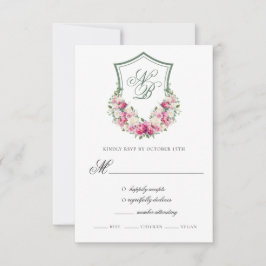 Svaret kort för bröllop med rosa blommig kransdeko