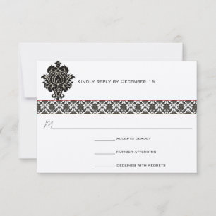 Svaret på Black & White Damask Red Trim Bröllop OSA Kort