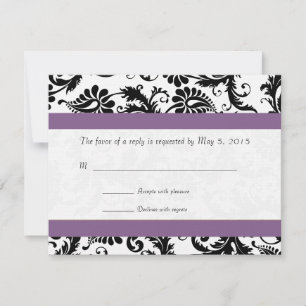 Svaret på Grape Trim Black Damask Swirls Bröllop OSA Kort