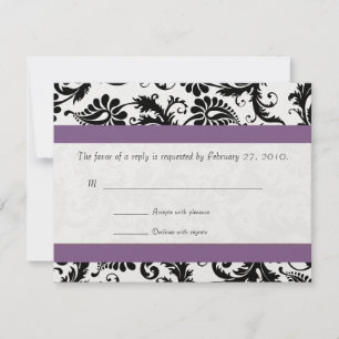 Svaret på Grape Trim Black Damask Swirls Bröllop OSA Kort