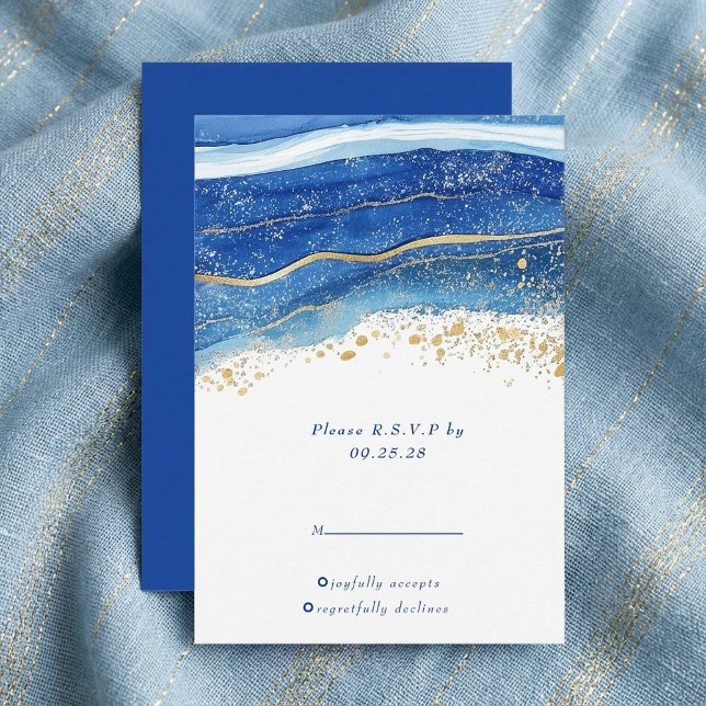 Svaret på OSA av elegant Blue och Guld Watercolor (Elegant Blue and Gold Watercolor RSVP response.)