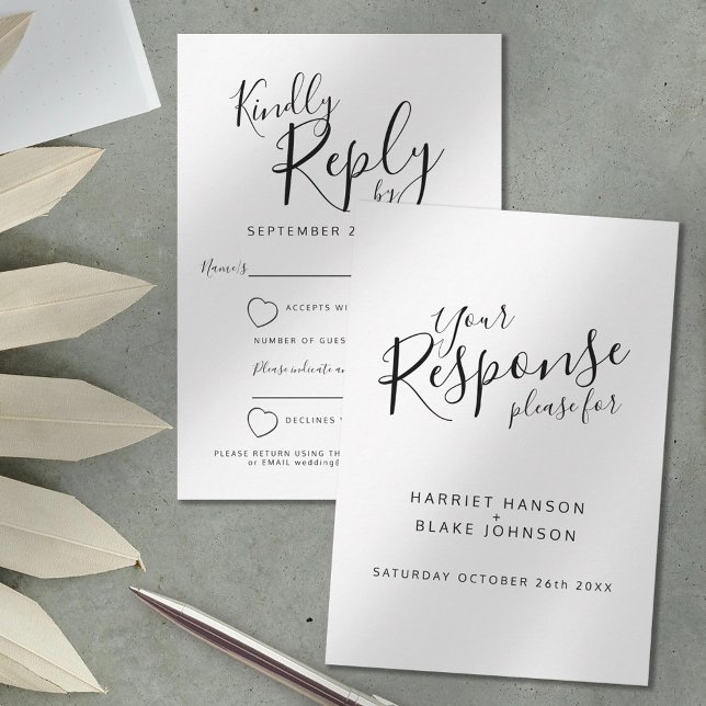 Svaret på OSA på vittext och svart text i bröllop Kort (Skapare uppladdad)