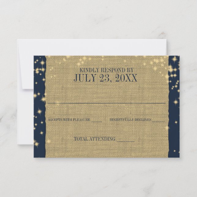 Svaret på Rustic Navy och Guld Twinkle Bröllop OSA Kort (Framsida)