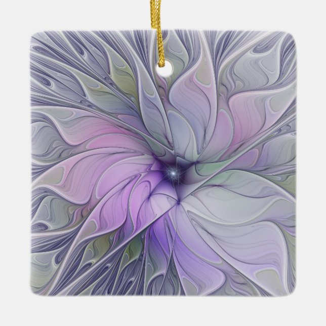 Svårforcerad modern abstrakt fraktal konst blomma julgransprydnad keramik (Framsida)