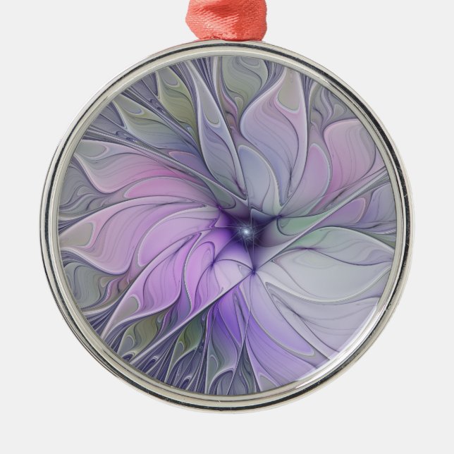 Svårforcerad modern abstrakt fraktal konst blomma julgransprydnad metall (Framsidan)