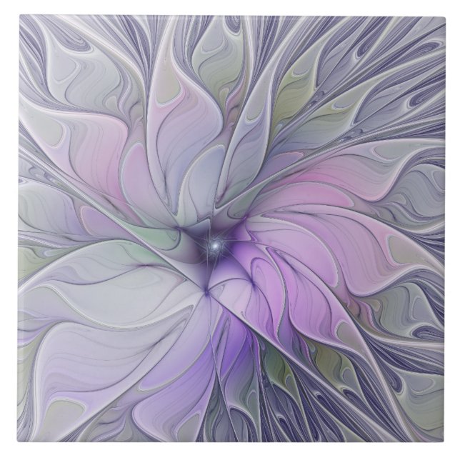 Svårforcerad modern abstrakt fraktal konst blomma kakelplatta (Framsidan)