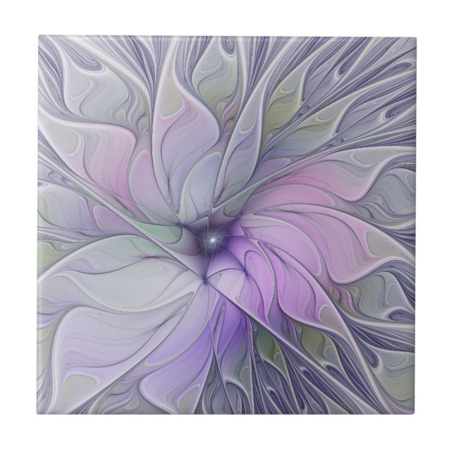 Svårforcerad modern abstrakt fraktal konst blomma kakelplatta (Framsidan)