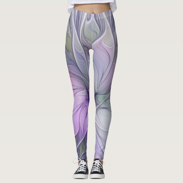 Svårforcerad modern abstrakt fraktal konst blomma leggings (Framsida)