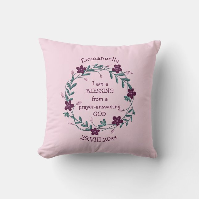 SVARGUD FÖR BLESSING PRAYER | BLOMMIGT BABY ROSA KUDDE (Framsida)