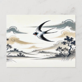 Svärm av svalor som svävar genom luften i Kina Vykort