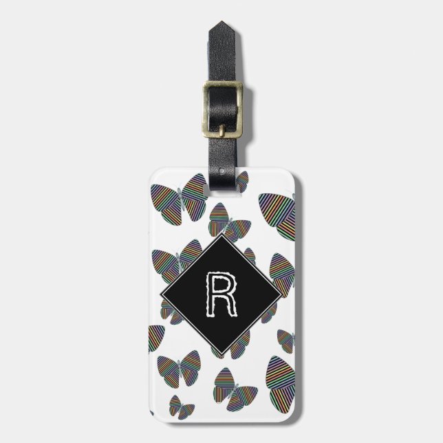 Svärma av fjärilar med färgade strimlade Vinge Bagagebricka (Vertikal Framsida)