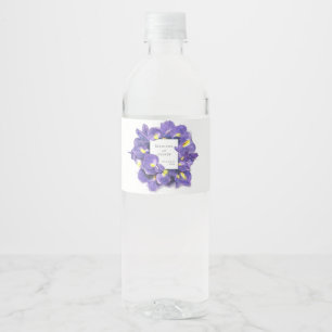 Svärmerande lila Iris Vattenfärg Blommig Bröllop Vattenflaskor Etikett