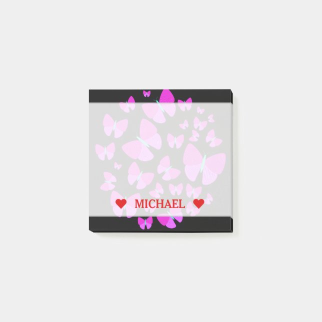 Svärmning av konstnärliga fjärilar och anpassad na post-it block (Framsida)