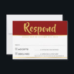 Svaromslag modern röd burgunderguld Svarskort OSA Kort<br><div class="desc">Enkel design för dina SVARSKORT - som matchar dina huvudinbjudningar. 
Tycker om designen,  men vill se några ändringar - ett annat färgschema,  produkt,  lägg till ett foto eller anpassat för ett annat tillfälle - inget problem,  kontakta mig bara,  KAT@SIMPLYSWEETPAPERIE.COM
Jag är glad att hjälpa till!</div>