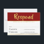 Svaromslag modern röd burgunderguld Svarskort OSA Kort<br><div class="desc">Enkel design för dina SVARSKORT - som matchar dina huvudinbjudningar. 
Tycker om designen,  men vill se några ändringar - ett annat färgschema,  produkt,  lägg till ett foto eller anpassat för ett annat tillfälle - inget problem,  kontakta mig bara,  KAT@SIMPLYSWEETPAPERIE.COM
Jag är glad att hjälpa till!</div>