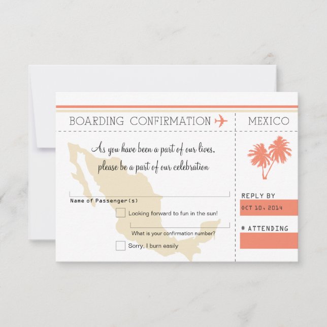 Svaromslut Boarding Pass TILL MEXICO Inbjudningar (Framsida)