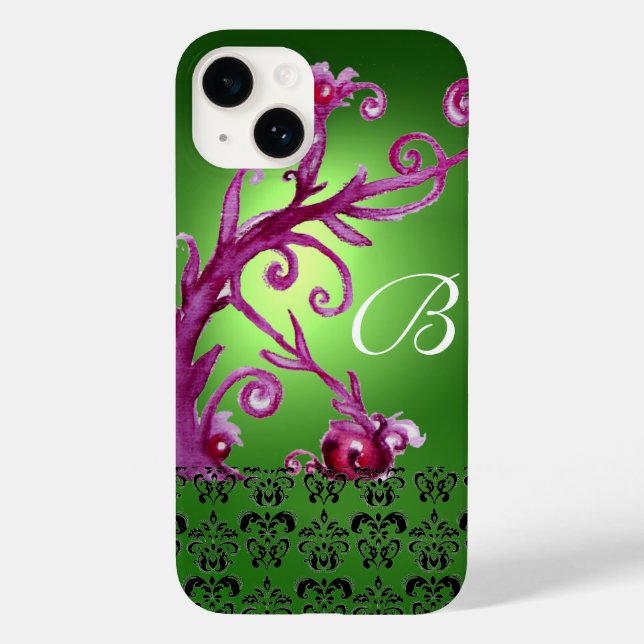 SVAROR, BERRIES DAMASK MONOGRAM rosa Black grönt (Baksida)