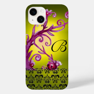 SVAROR, BERRIES DAMASK MONOGRAM rosa Black gult