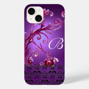 SVAROR, BERRIES DAMASK MONOGRAM rosa Black lila