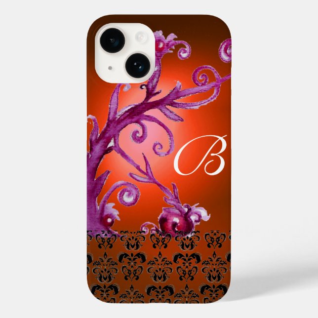 SVAROR, BERRIES DAMASK MONOGRAM rosa Black orange (Baksida)