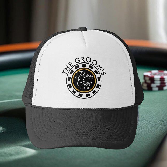 Svärpartaj Skräddarsydd Brudgummens Pokerbesättnin Keps (Perfect hat to wear at the Groom's Bachelor Poker Party. Add your name and date)