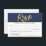 Svarsanmälan modern djärv marin falskt guld OSA kort<br><div class="desc">av kat massard >>> https://linktr.ee/simplysweetpaperie <<< En djärv typsnittsdesign för dina Svarsanmälningskort - för att matcha dina huvudinbjudningar. Älskar designen, men vill se några ändringar - ett annat färgschema, produkt, lägg till ett foto eller anpassat för en annan tillställning - inga problem, kontakta mig bara, KAT@SIMPLYSWEETPAPERIE.COM Jag är glad att...</div>