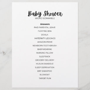 Svarsblad för Babyshower-ordgissning Brevhuvud