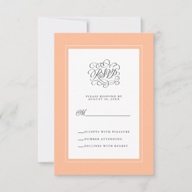 Svarshöljet Peach Elegant Calligraphy Bröllop OSA Kort (Framsida)