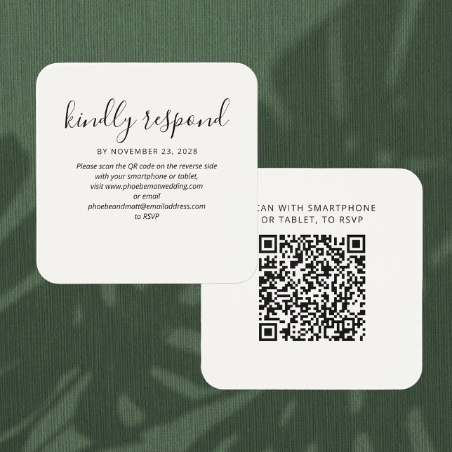 Svarskod QR-kod Bröllopswebbplats Bilaga Kort (Wedding RSVP QR Code Enclosure Rounded Corner Card)