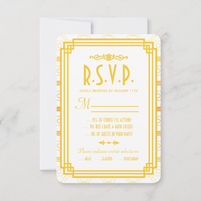 Svarskort Art Deco Guld Bröllop OSA Kort (Framsida)