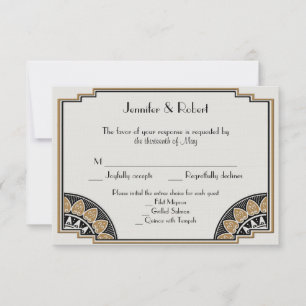 Svarskort Art Deco Guld Posh Bröllop OSA Kort