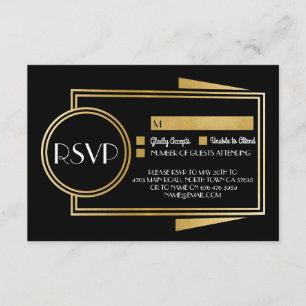 Svarskort Art Deco RSVP 1920-tal Guld Svart Inbjudningar