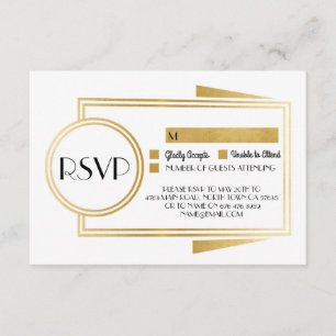 Svarskort Art Deco RSVP 1920-tal Guld Vitt Inbjudningar