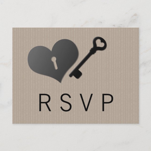 Svarskort Beige Heart Lock och Nyckel Inbjudan Vykort (Framsida)