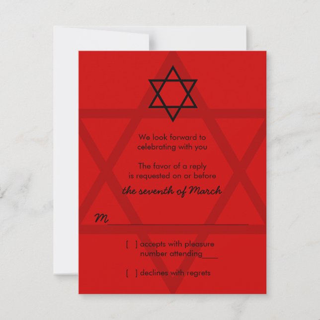 Svarskort Black och Red Pub Mitzvah OSA Kort (Framsida)