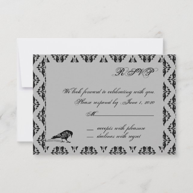 Svarskort Black Raven Gothic Ram Inbjudningar (Framsida)