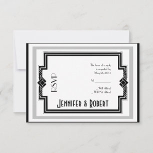 Svarskort Black White Silver Art Deco Ram OSA Kort