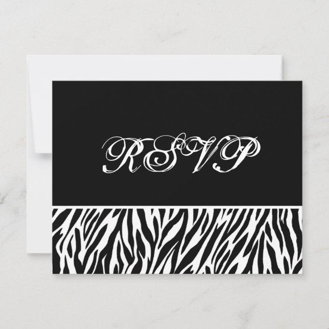 Svarskort Black White Zebra tryck OSA Bröllop  Kort (Framsida)