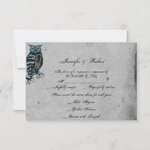 Svarskort Blue Gothic Uggla Posh Bröllop OSA Kort