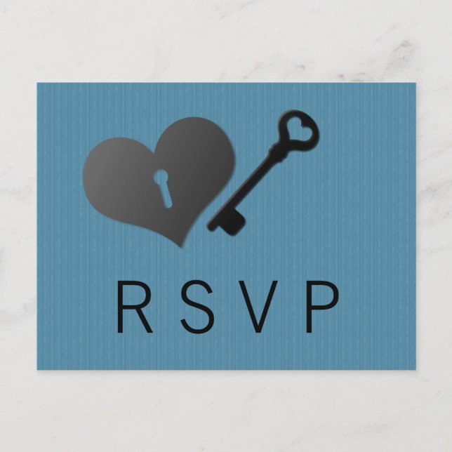 Svarskort Blue Heart Lock och Nyckel Inbjudan Vykort (Framsida)