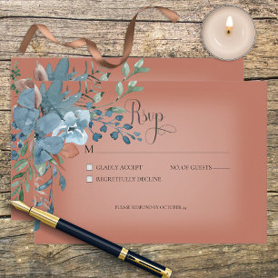 Svarskort Boho Rust & Blue Blommigt Bröllop OSA Kort