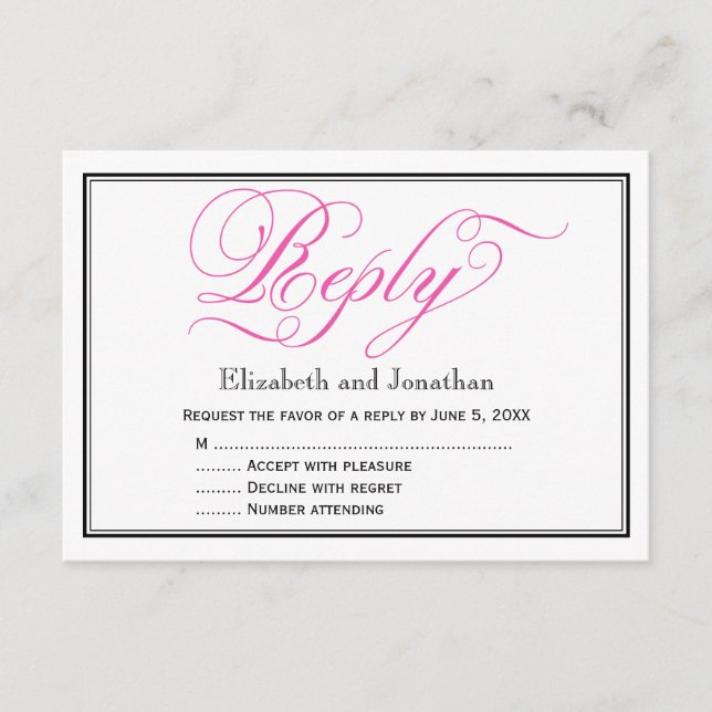 Svarskort Bröllop för Rosa Calligraphy Script chic OSA Kort (Framsida)