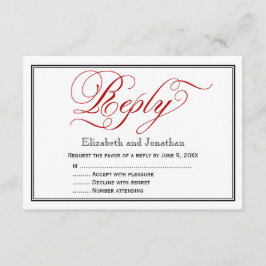 Svarskort Bröllop i chic Red Calligraphy Script OSA Kort
